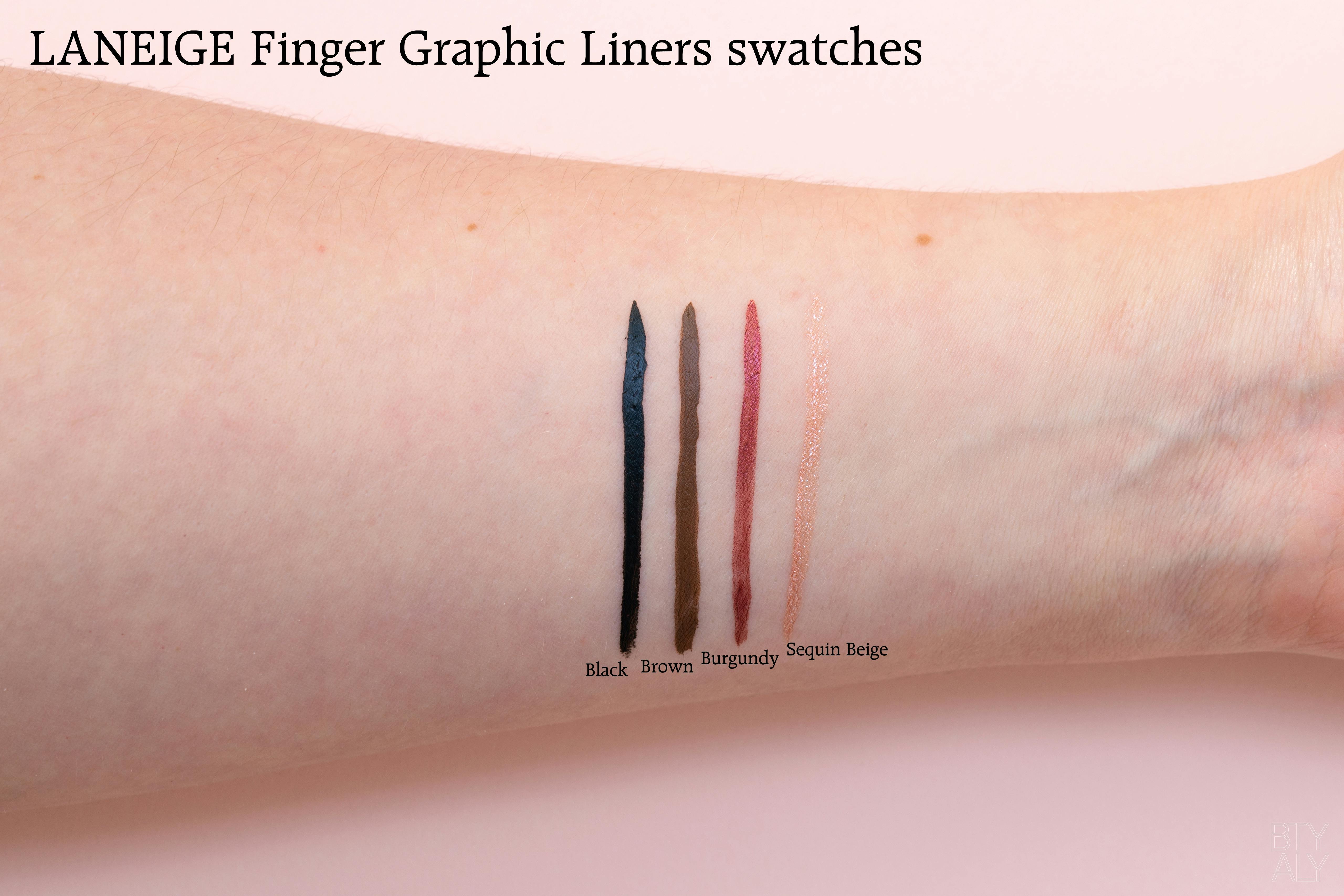 LANEIGE Finger Graphic Liner Black, Brown, Burgundy, Sequin Beige swatches